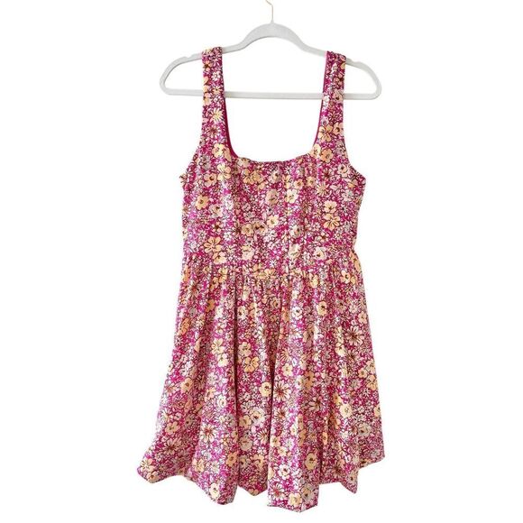 Band Of The Free Floral Mini Corset Dress Size Large Bubble Pink Yellow NEW - Picture 1 of 12